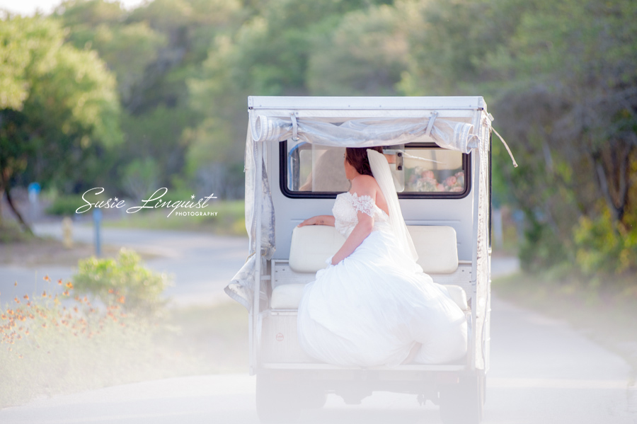 bride on golf cart